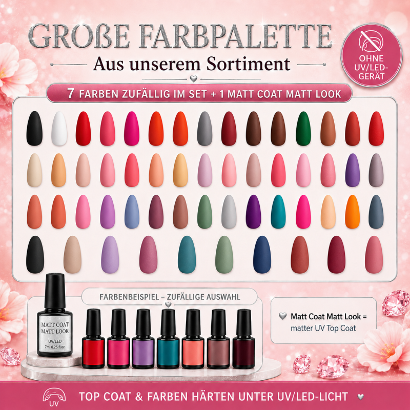 UV Polish Set " Matt Look " – 20-tlg.  UV Nagellack Set mit mattem Top Coat
